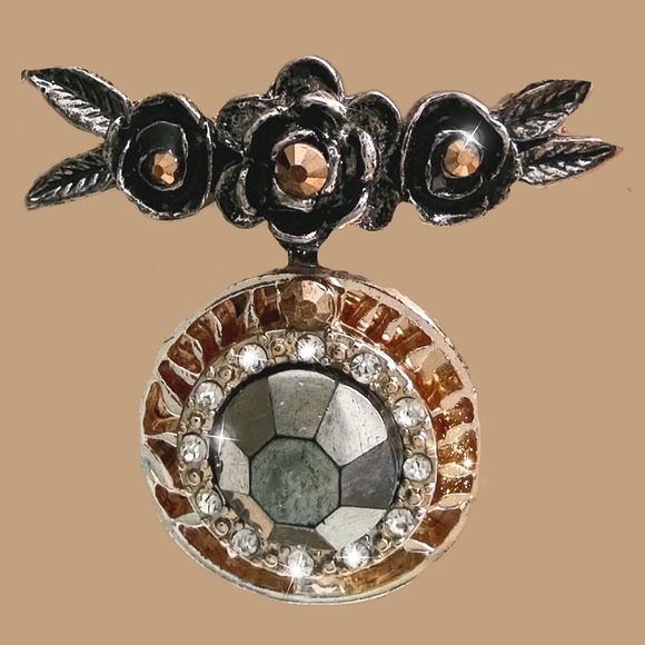 Rose Gold Compact Mirror Case w/ Black & Copper Jewels - Picture 2 of 15